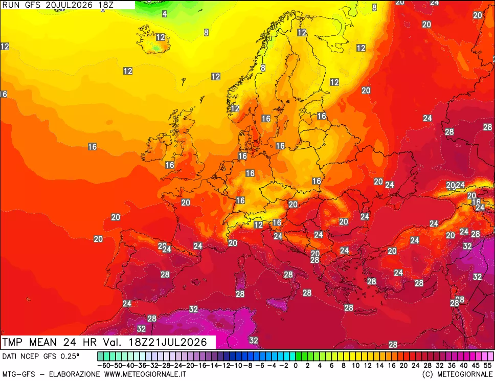 mappa Temperatura media 24 ore