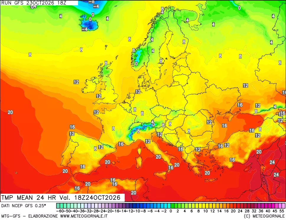mappa Temperatura media 24 ore