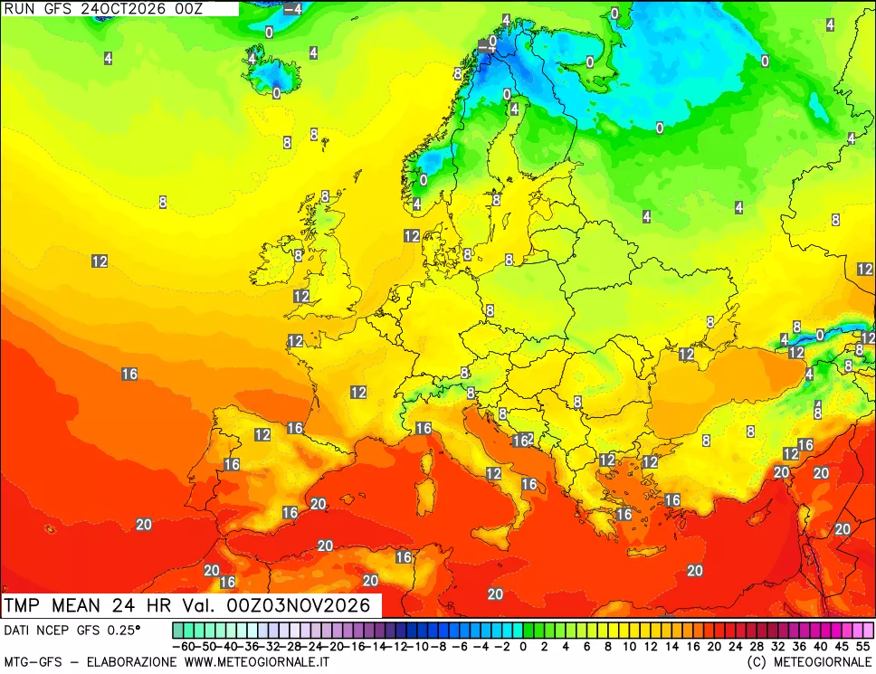mappa Temperatura media 24 ore