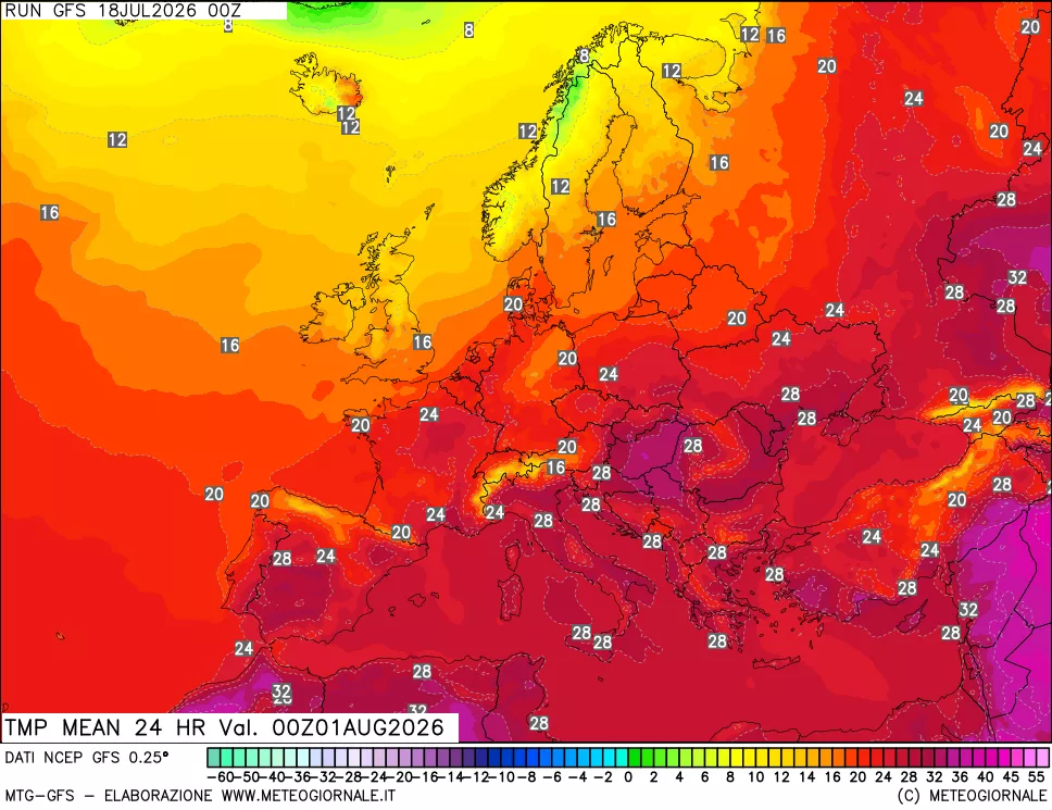 mappa Temperatura media 24 ore