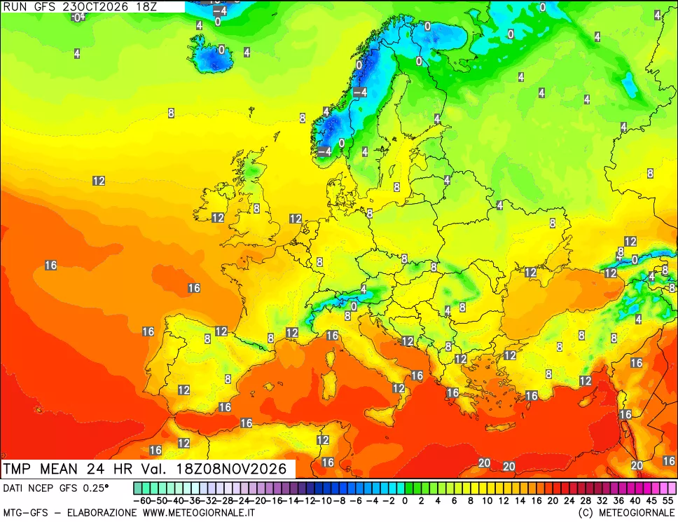 mappa Temperatura media 24 ore