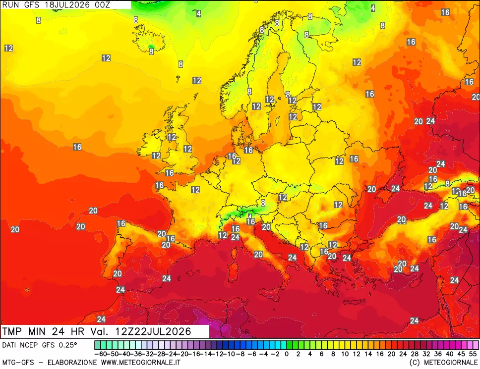 mappa Temperatura minima 24 ore