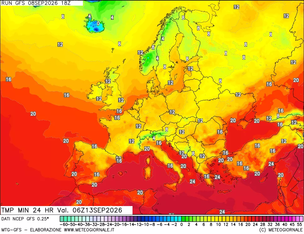 mappa Temperatura minima 24 ore