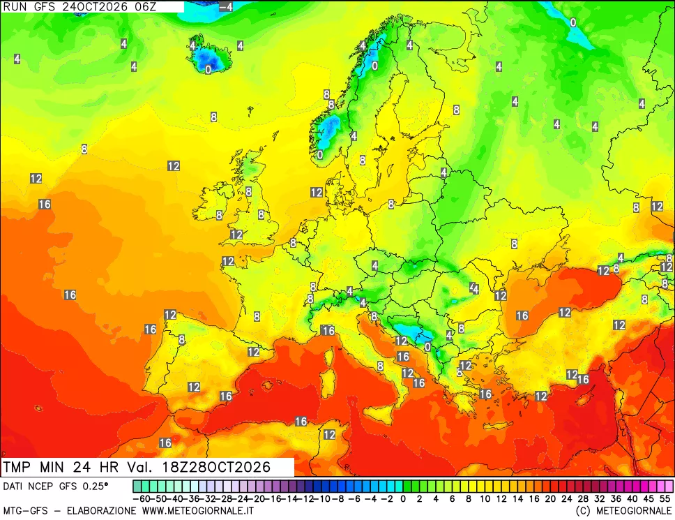 mappa Temperatura minima 24 ore