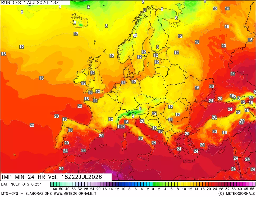 mappa Temperatura minima 24 ore