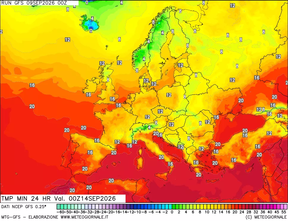 mappa Temperatura minima 24 ore