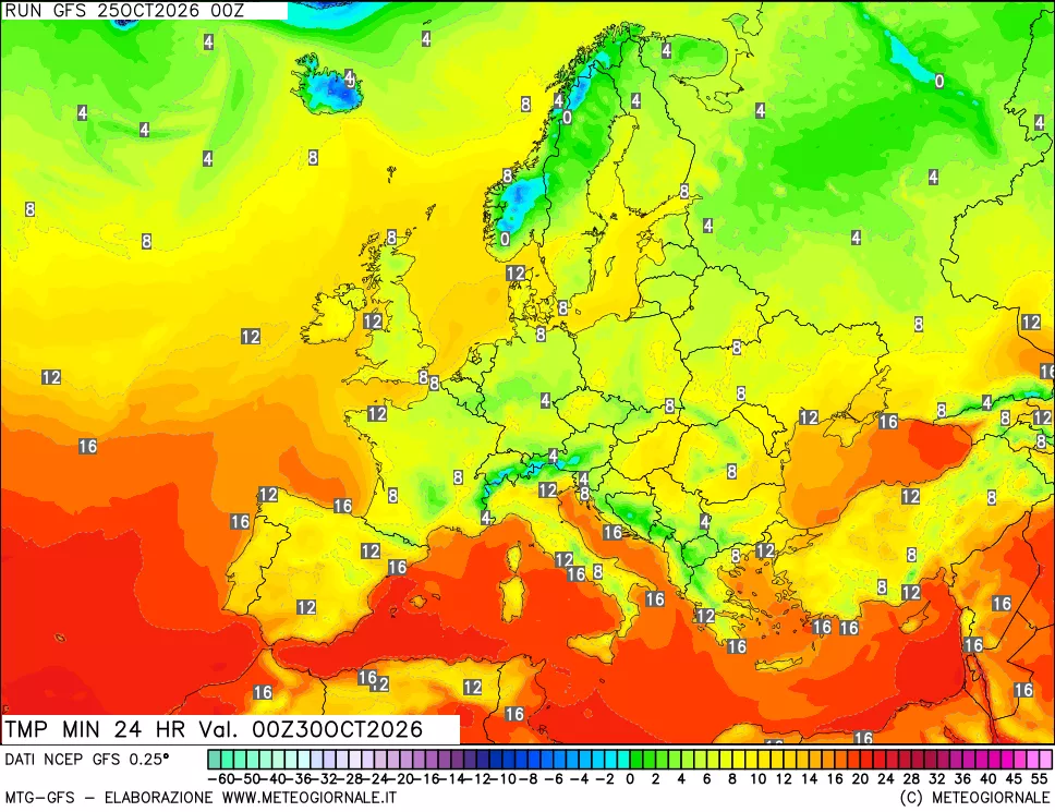 mappa Temperatura minima 24 ore