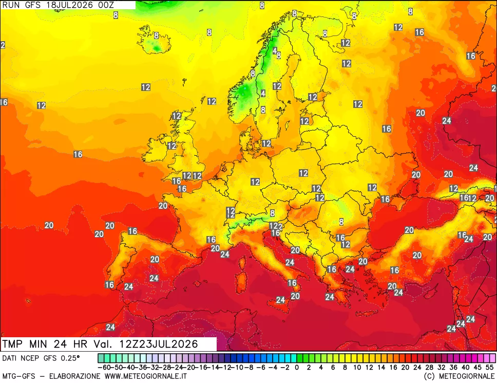 mappa Temperatura minima 24 ore
