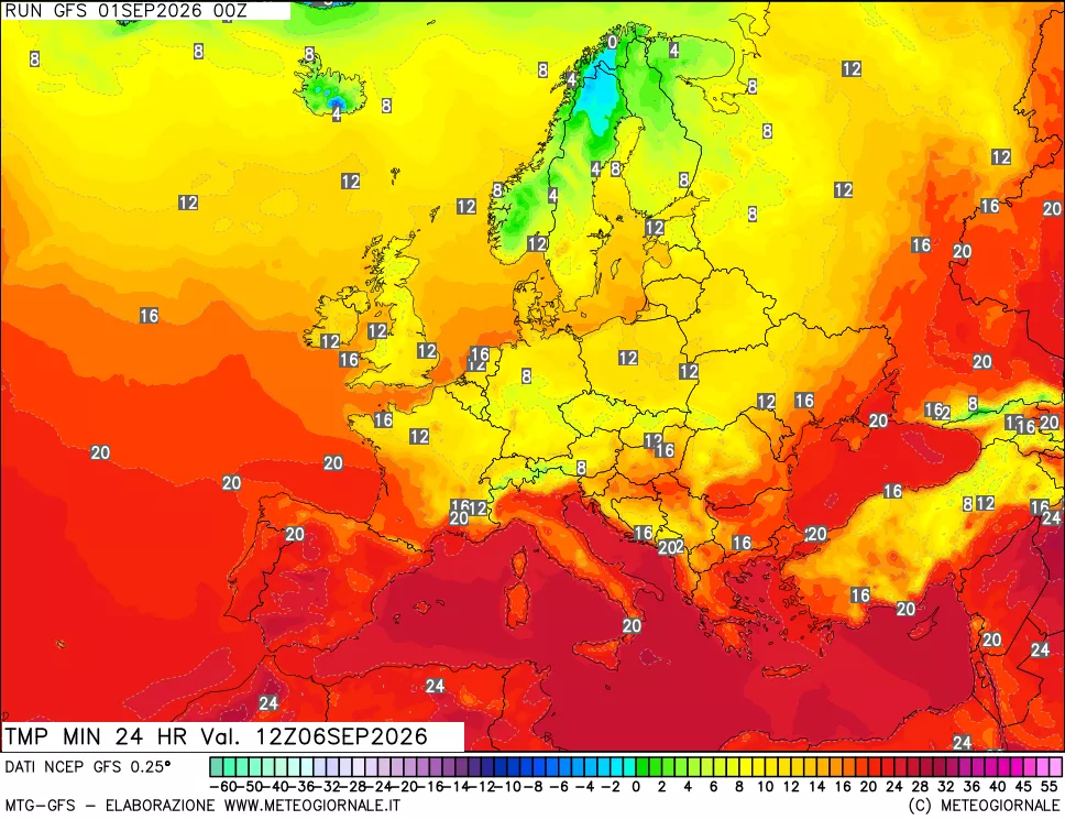 mappa Temperatura minima 24 ore
