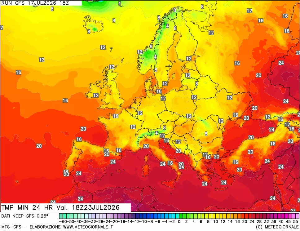 mappa Temperatura minima 24 ore