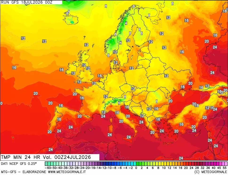 mappa Temperatura minima 24 ore