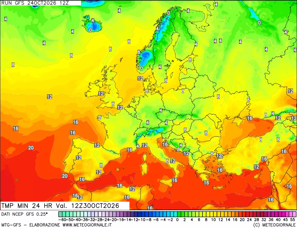 mappa Temperatura minima 24 ore