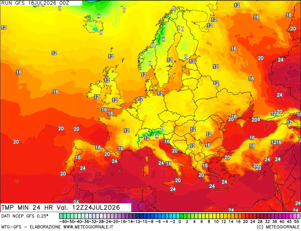 mappa Temperatura minima 24 ore