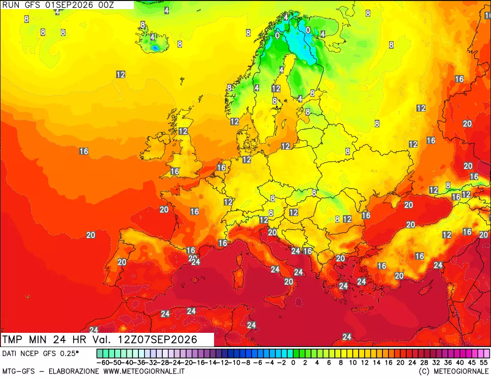 mappa Temperatura minima 24 ore