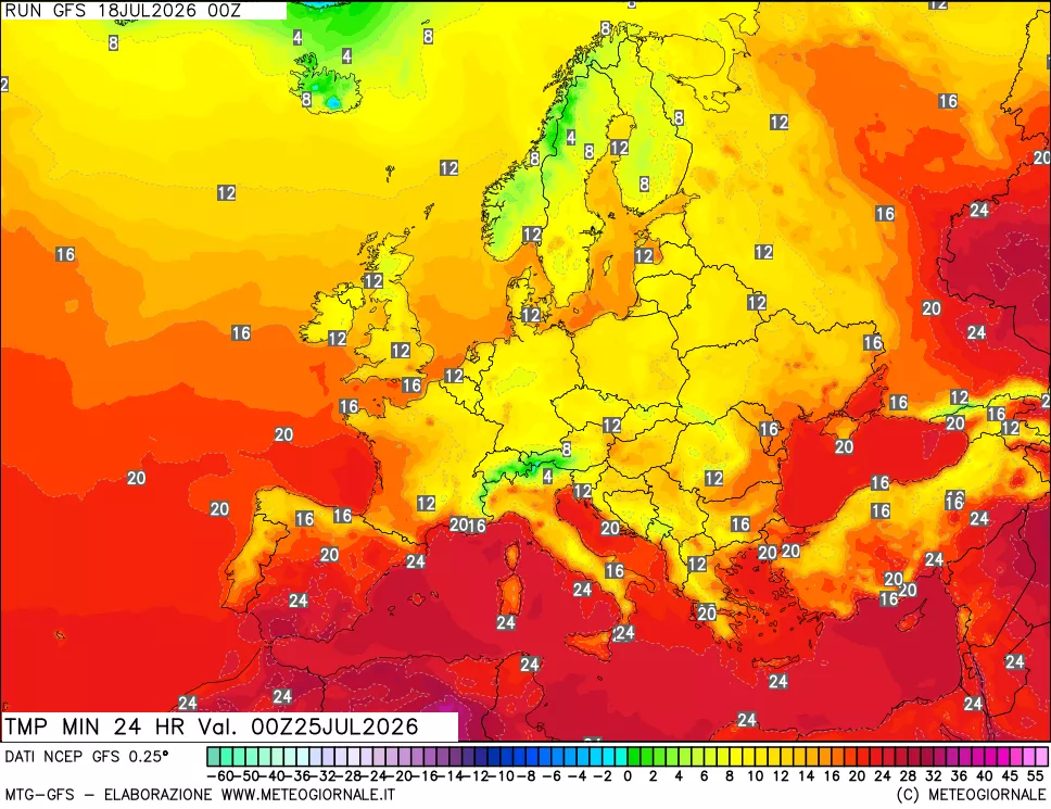 mappa Temperatura minima 24 ore
