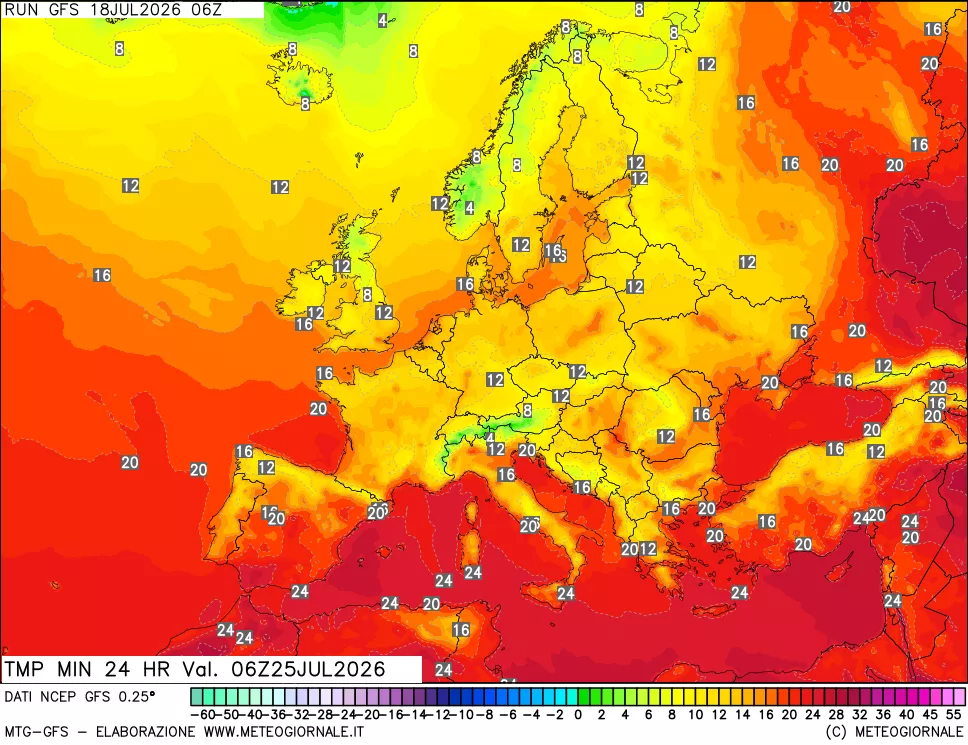 mappa Temperatura minima 24 ore