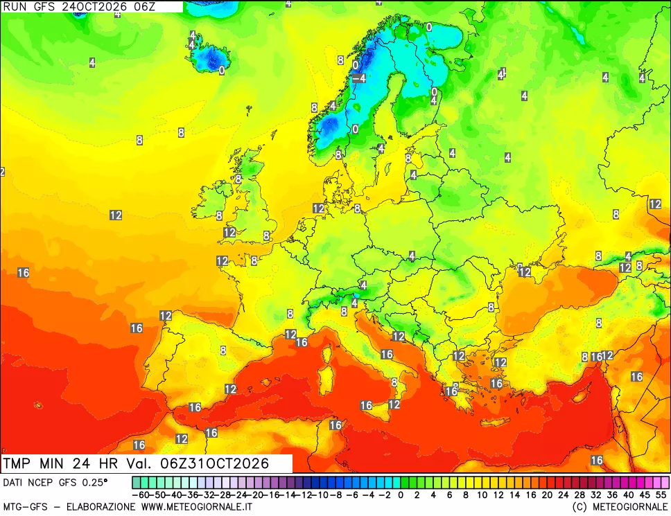 mappa Temperatura minima 24 ore