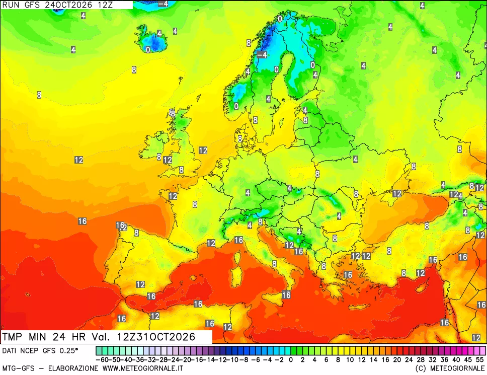 mappa Temperatura minima 24 ore