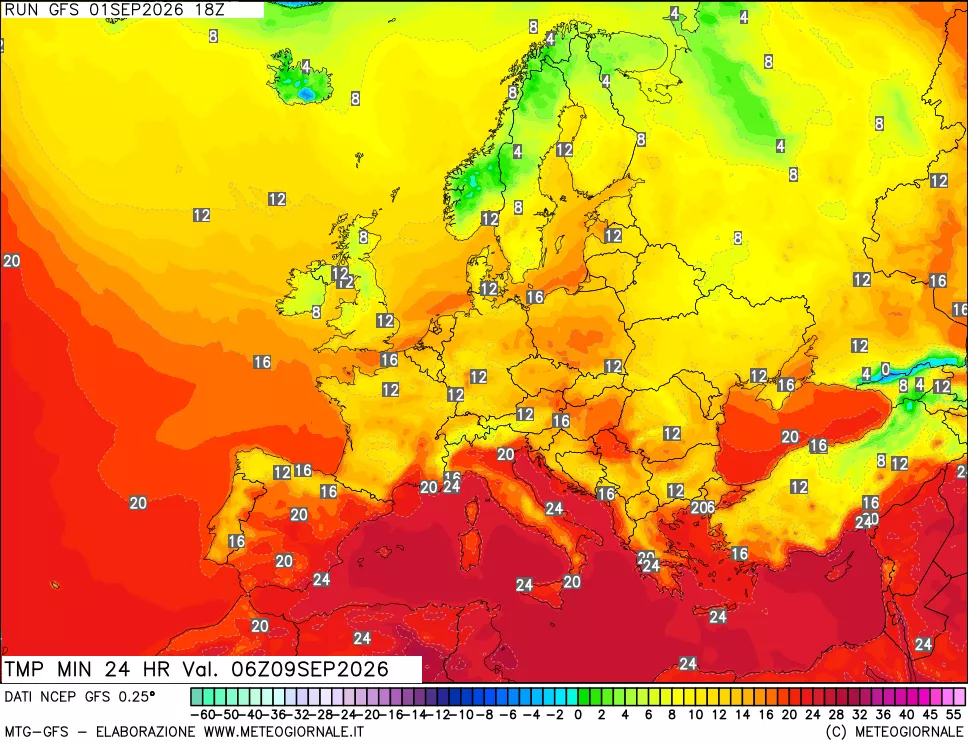 mappa Temperatura minima 24 ore