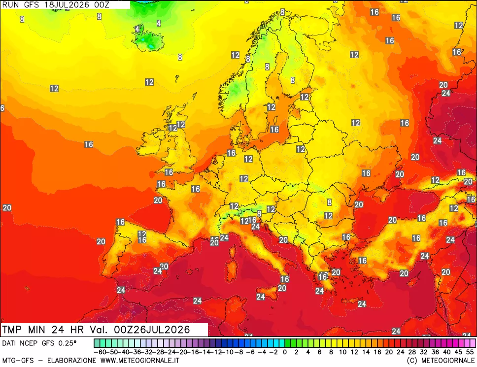 mappa Temperatura minima 24 ore