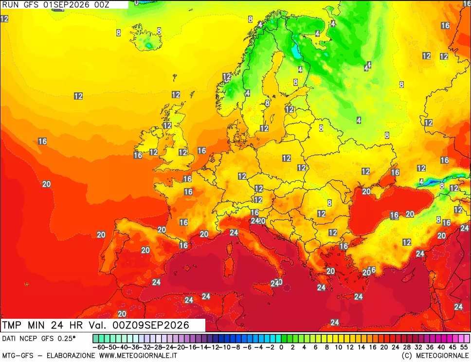 mappa Temperatura minima 24 ore