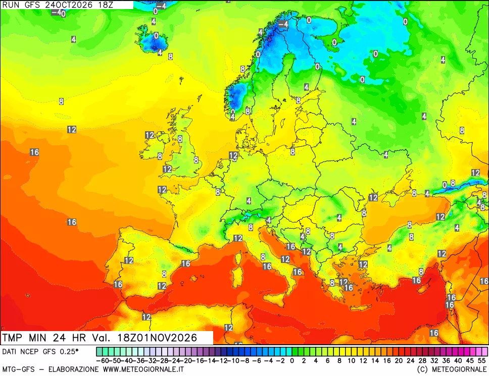 mappa Temperatura minima 24 ore