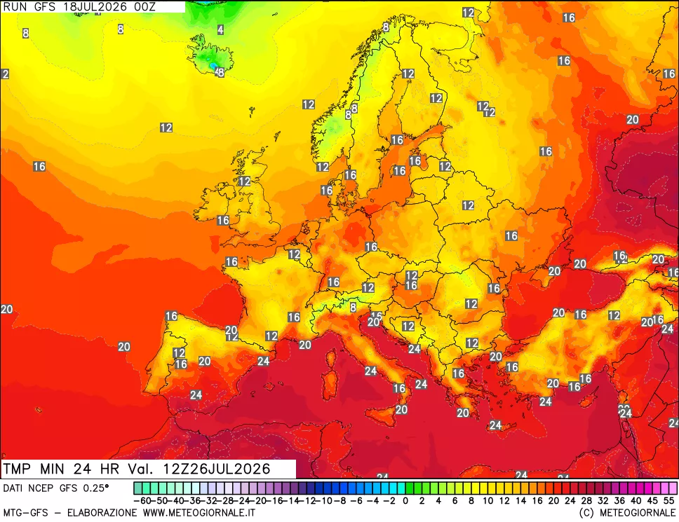 mappa Temperatura minima 24 ore