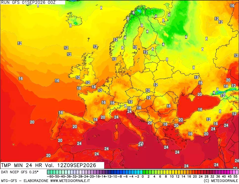 mappa Temperatura minima 24 ore