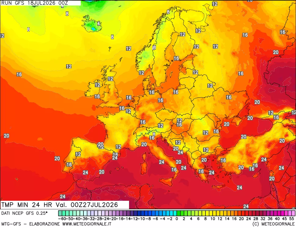 mappa Temperatura minima 24 ore