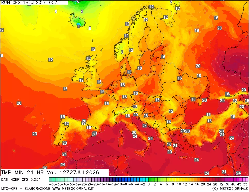 mappa Temperatura minima 24 ore