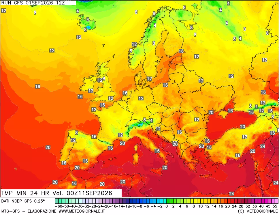 mappa Temperatura minima 24 ore