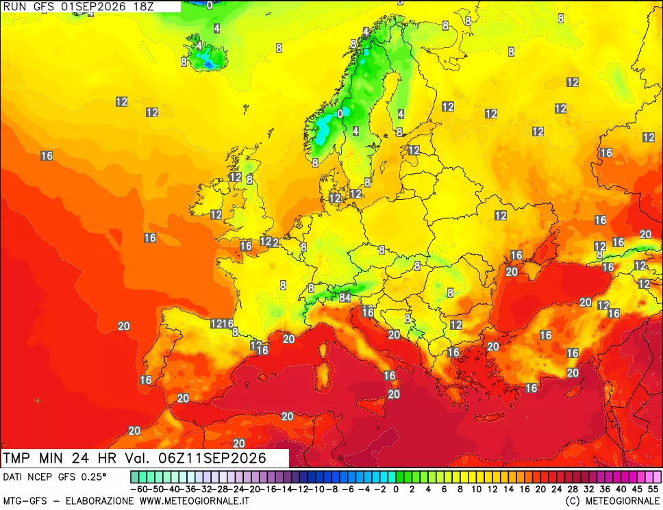 mappa Temperatura minima 24 ore