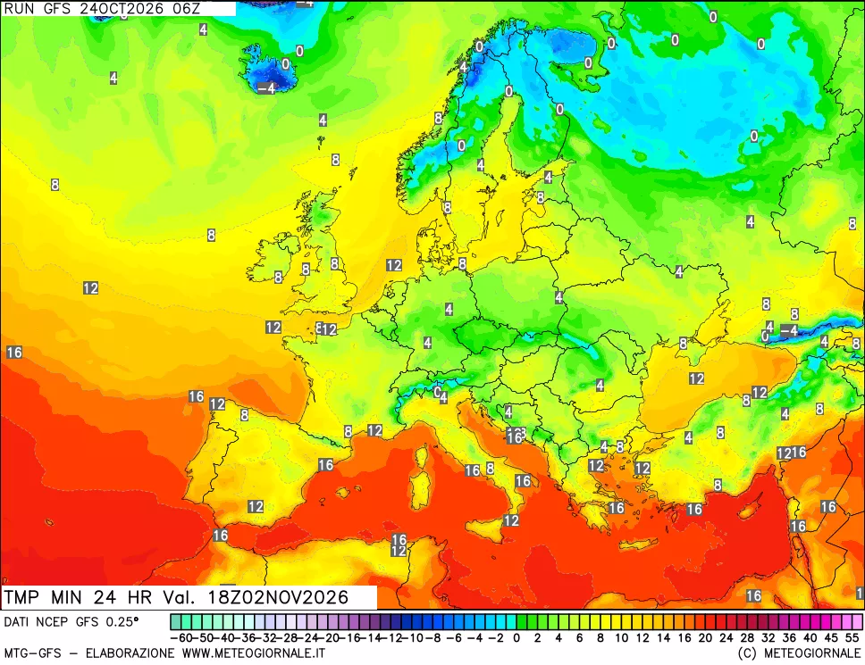 mappa Temperatura minima 24 ore