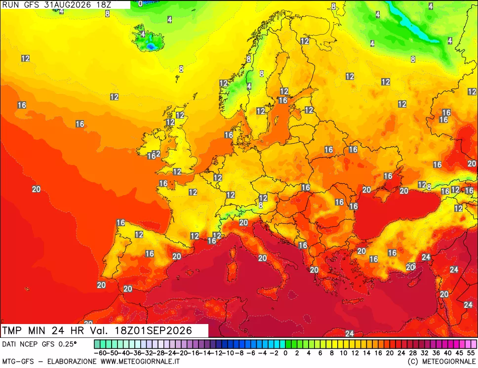mappa Temperatura minima 24 ore