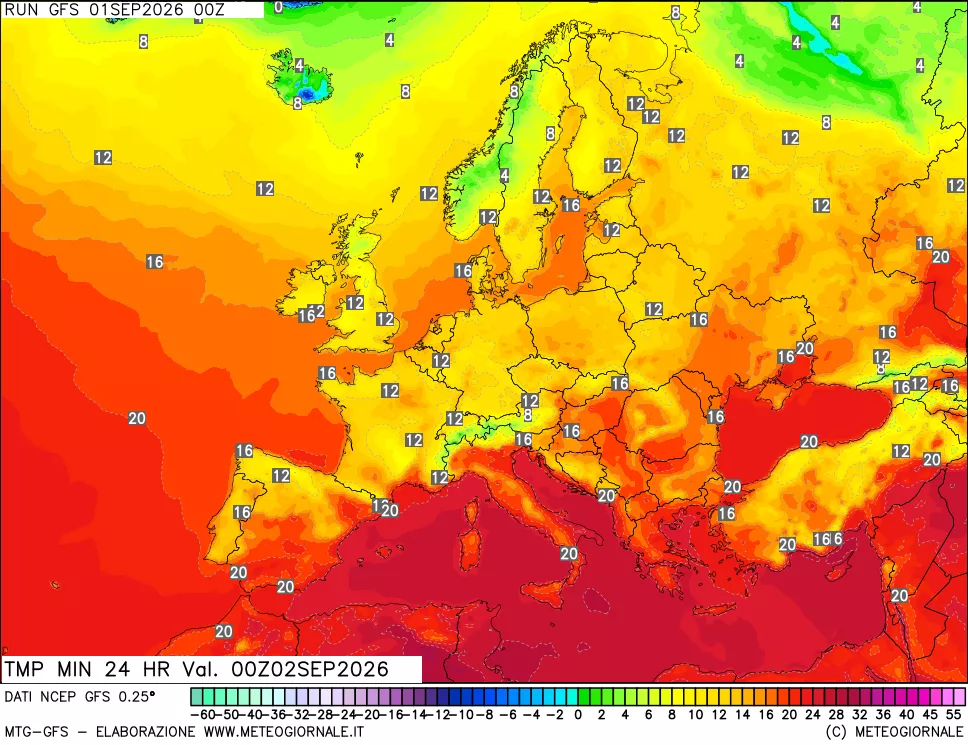 mappa Temperatura minima 24 ore