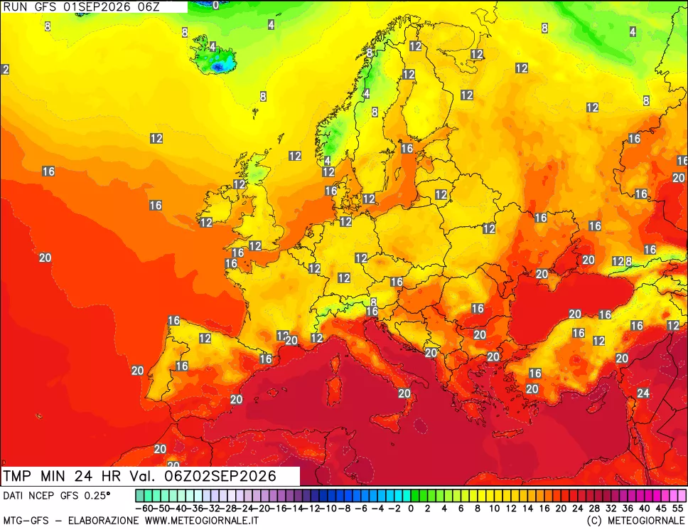 mappa Temperatura minima 24 ore