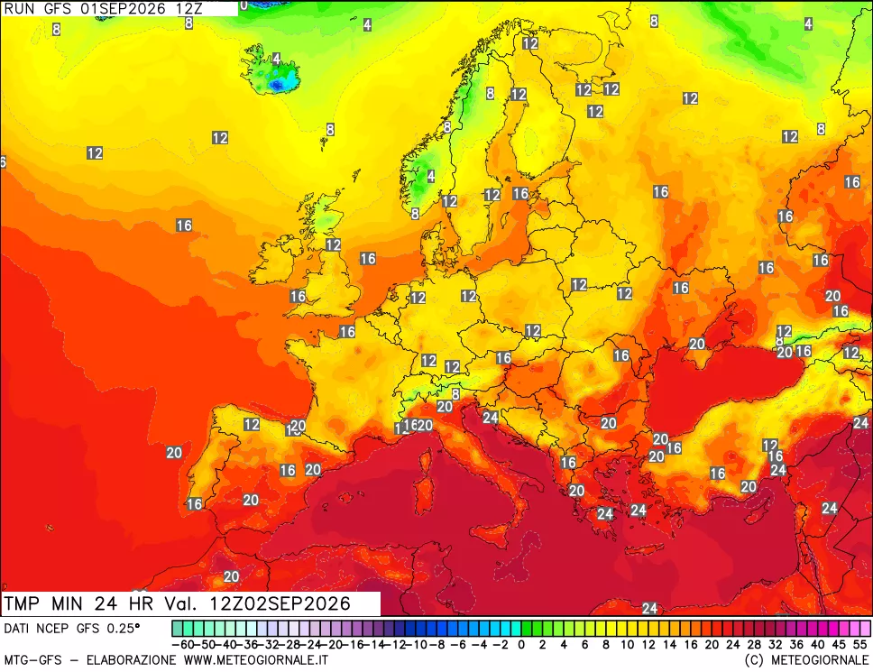 mappa Temperatura minima 24 ore