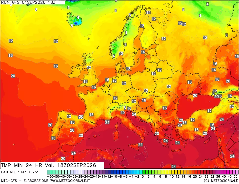 mappa Temperatura minima 24 ore