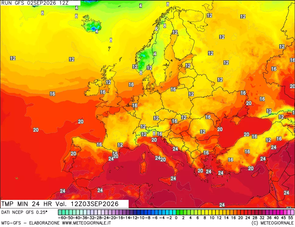mappa Temperatura minima 24 ore