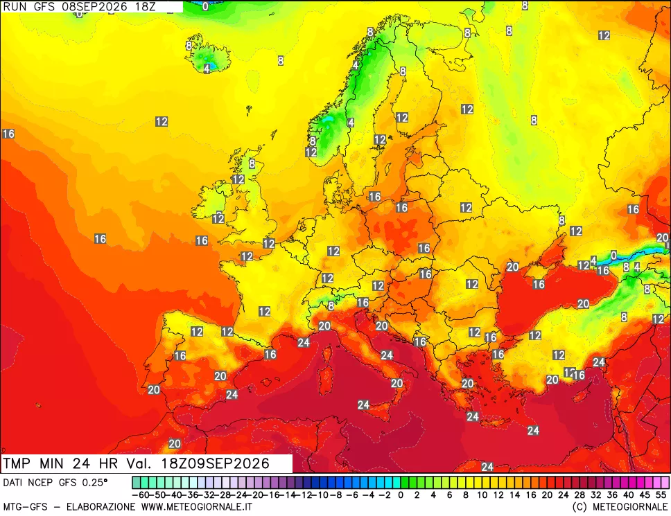 mappa Temperatura minima 24 ore