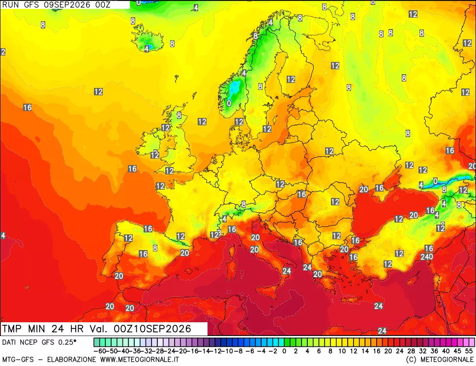 mappa Temperatura minima 24 ore