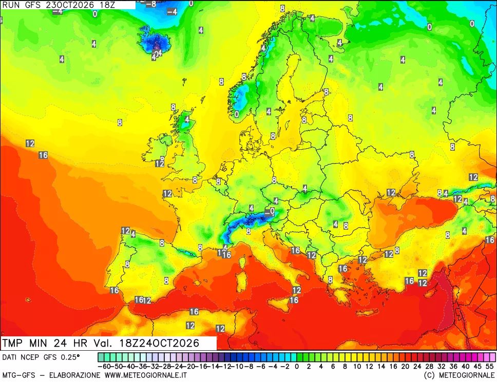 mappa Temperatura minima 24 ore