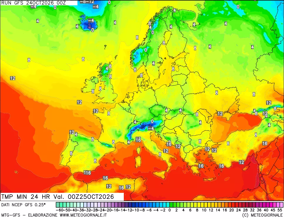 mappa Temperatura minima 24 ore