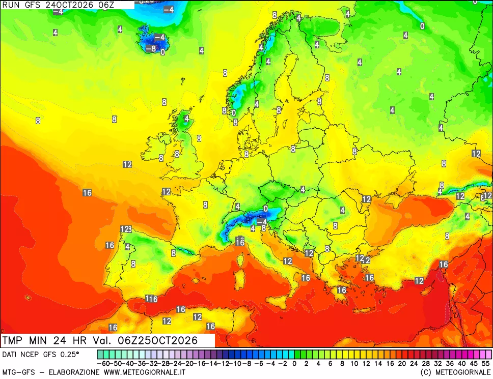 mappa Temperatura minima 24 ore
