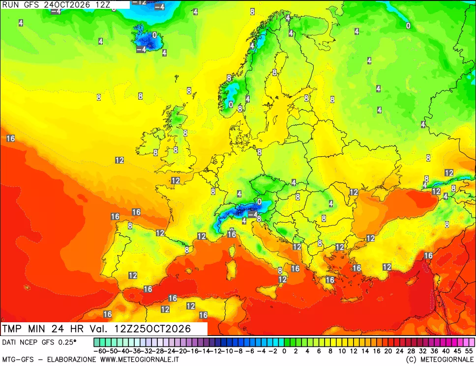 mappa Temperatura minima 24 ore