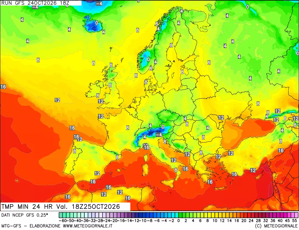 mappa Temperatura minima 24 ore