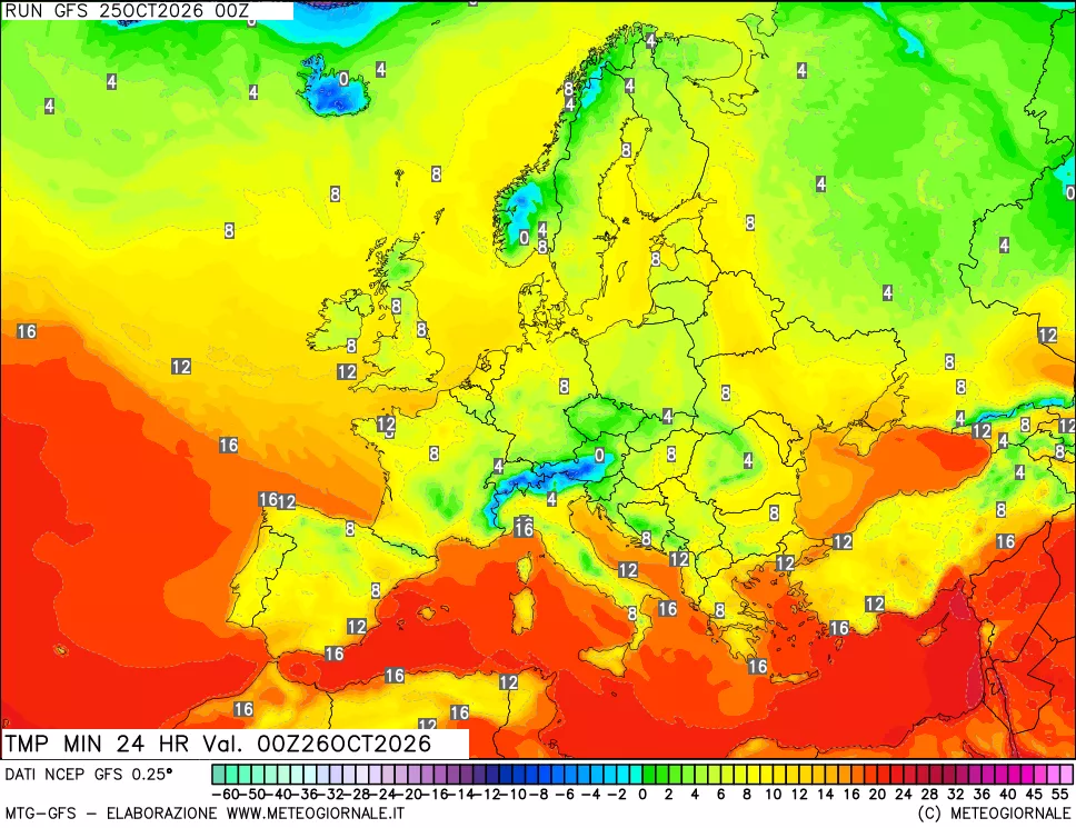 mappa Temperatura minima 24 ore