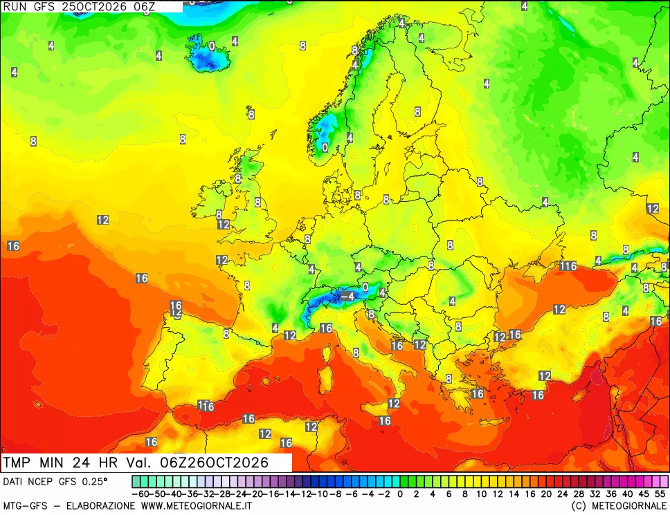 mappa Temperatura minima 24 ore