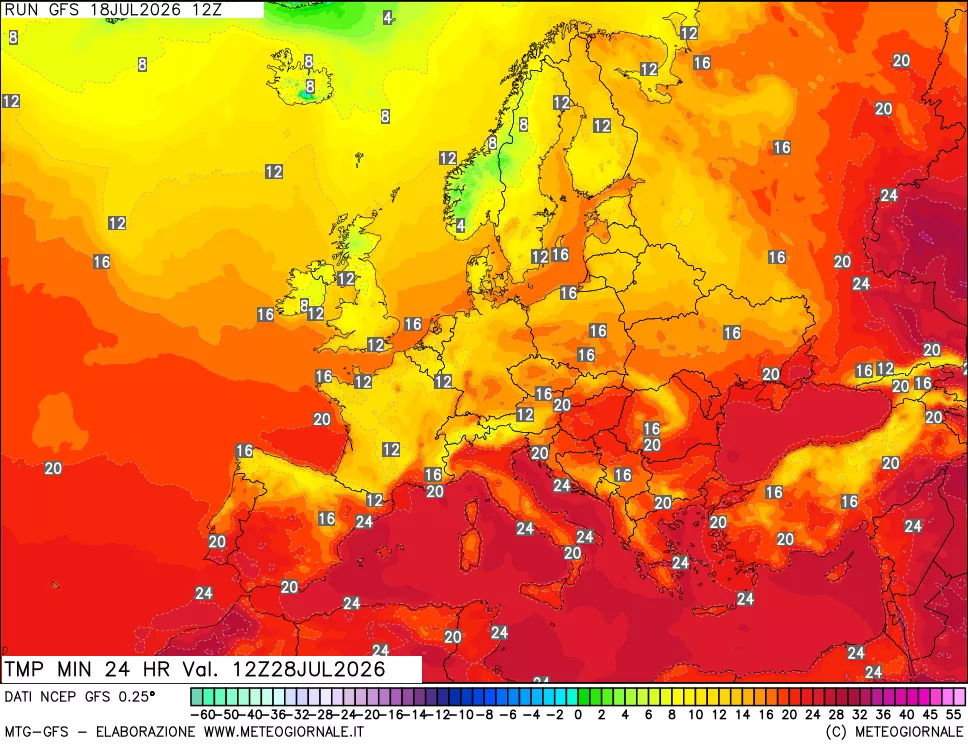 mappa Temperatura minima 24 ore