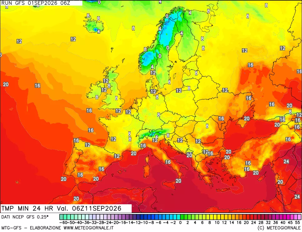 mappa Temperatura minima 24 ore